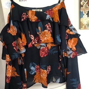 Floral Off the shoulder Ruffle Blouse Top XL